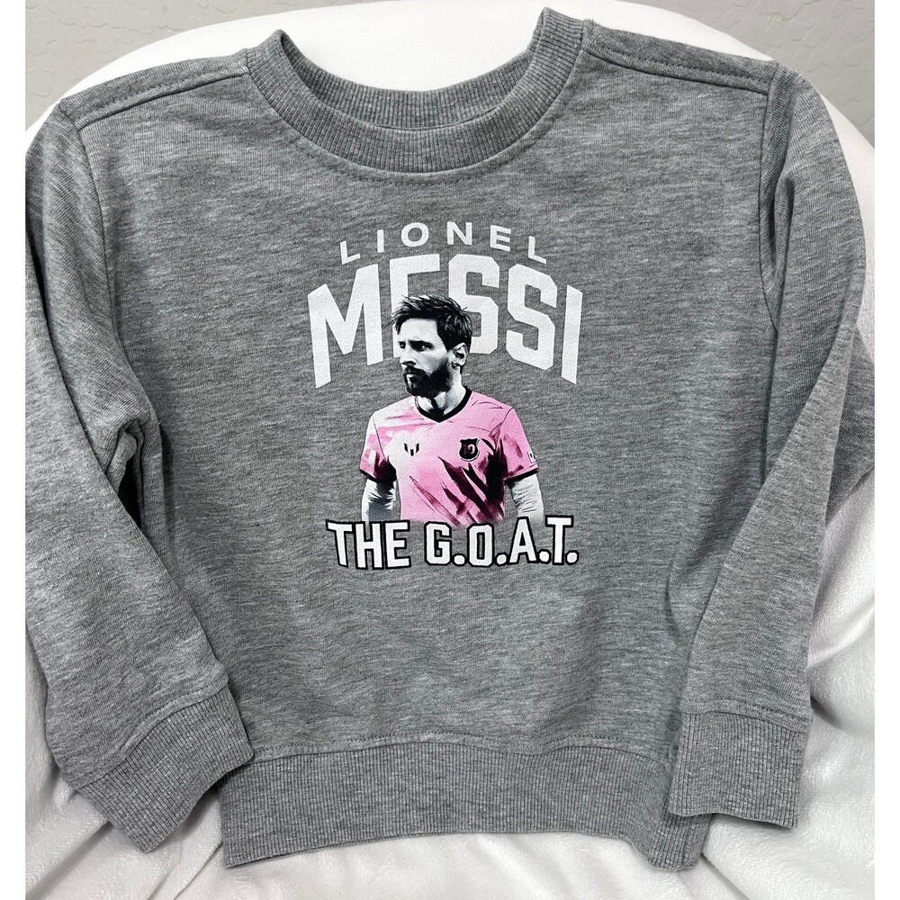 Lionel Messi Inter Miami Crewneck Sweatshirt The GOAT Soccer Graphic Gray New 4T
